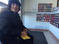 Kim at the nail salon on her birthday.